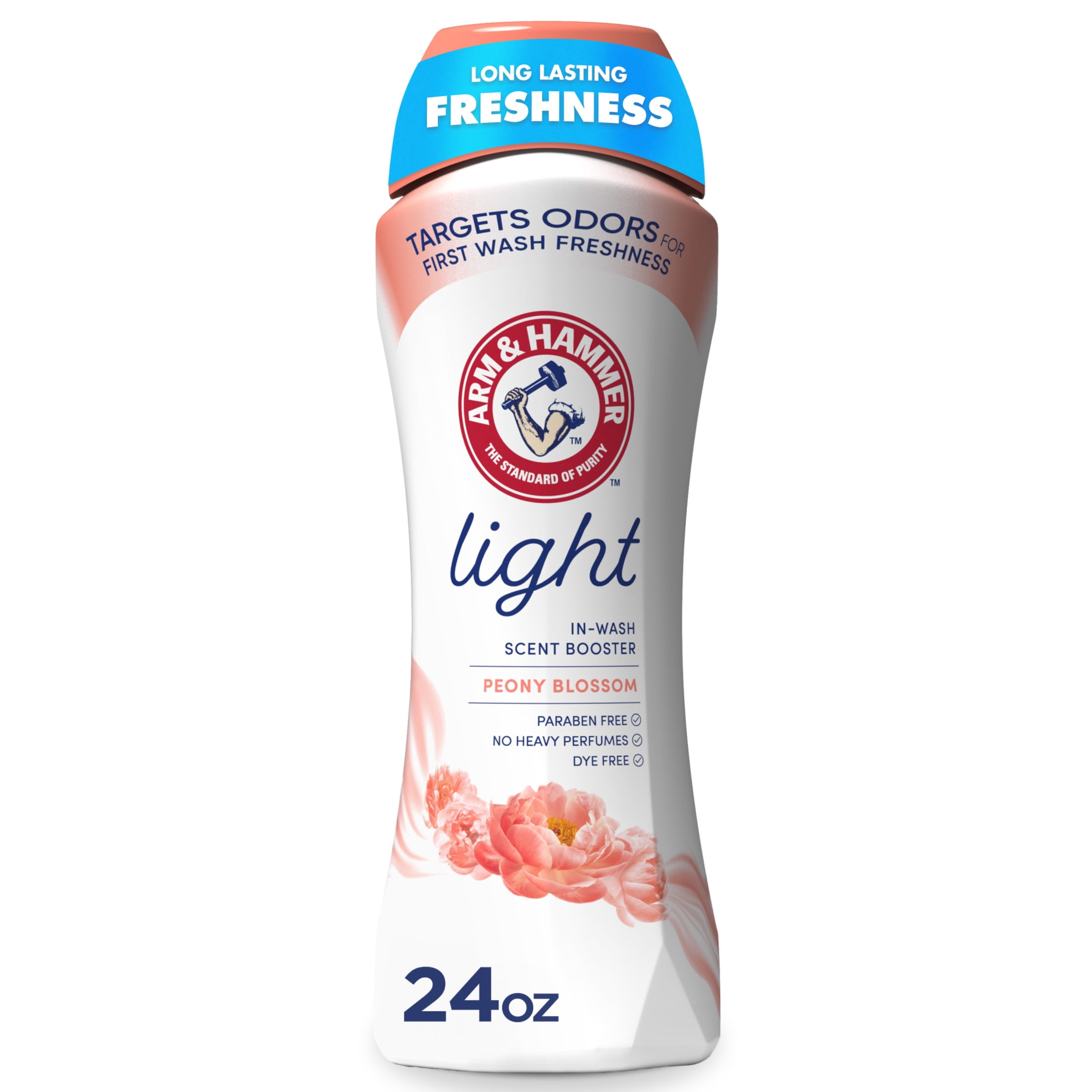 (4 pack) ARM & HAMMER Light In-Wash Scent Booster, No Heavy Perfumes, No Dyes, No Parabens, Peony Blossom Scent, 24 Oz