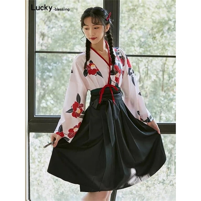 Kimono Sakura Girl Japanese Style Floral Print Vintage Dress Woman Costume  Haori Robe Set For Party Yukata Asian Cosplay Clothes - Walmart.com