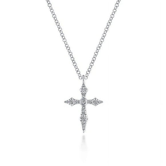 0.20 Ct Round Cut Genuine Diamond Cross Pendant Necklace in 14K White Gold With 18 inches chain