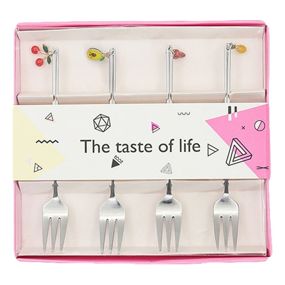 MEIBUTYUP 4Pcs Chic Stainless Steel Dessert Forks Assorted Color Mirror Polished Tableware