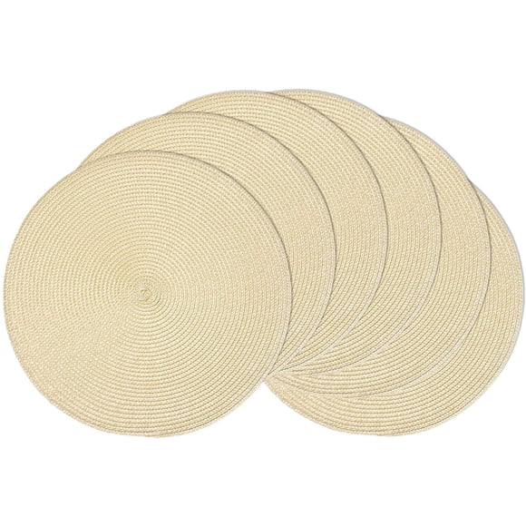 Placemats 15 Inch Round Table Mats for Dining Tables Woven Heat Resistant Place mats Set of 6 (Cream A)