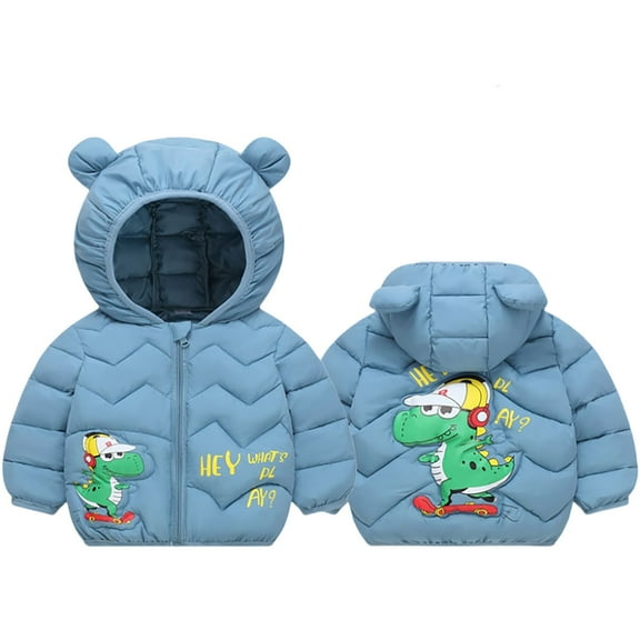 FAOWME Big Kids Boys Hooded Coats Long Sleeve Zipper Cartoon Print Warm Soft Lightweight Comfortable Jacket For Outdoor Activities Light Green 3-4 Years