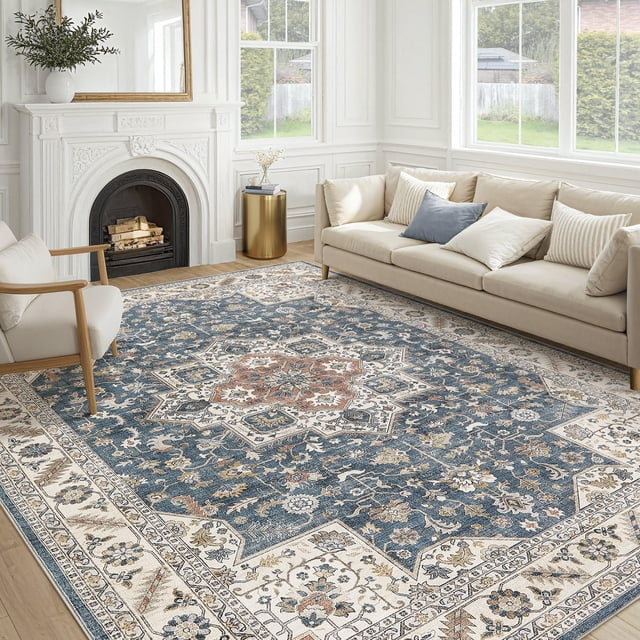 Alfombra Cotiled, azul vintage, 160 x 230 cm, para sala de estar