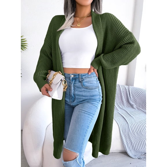 Long Knitted Cardigan Sweater (S, ArmyGreen)