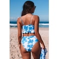 thumbnail image 3 of ABPHQTO Traje de baño de talle alto con bikini con volantes tropicales azul cielo para mujer con pareo, 3 of 5