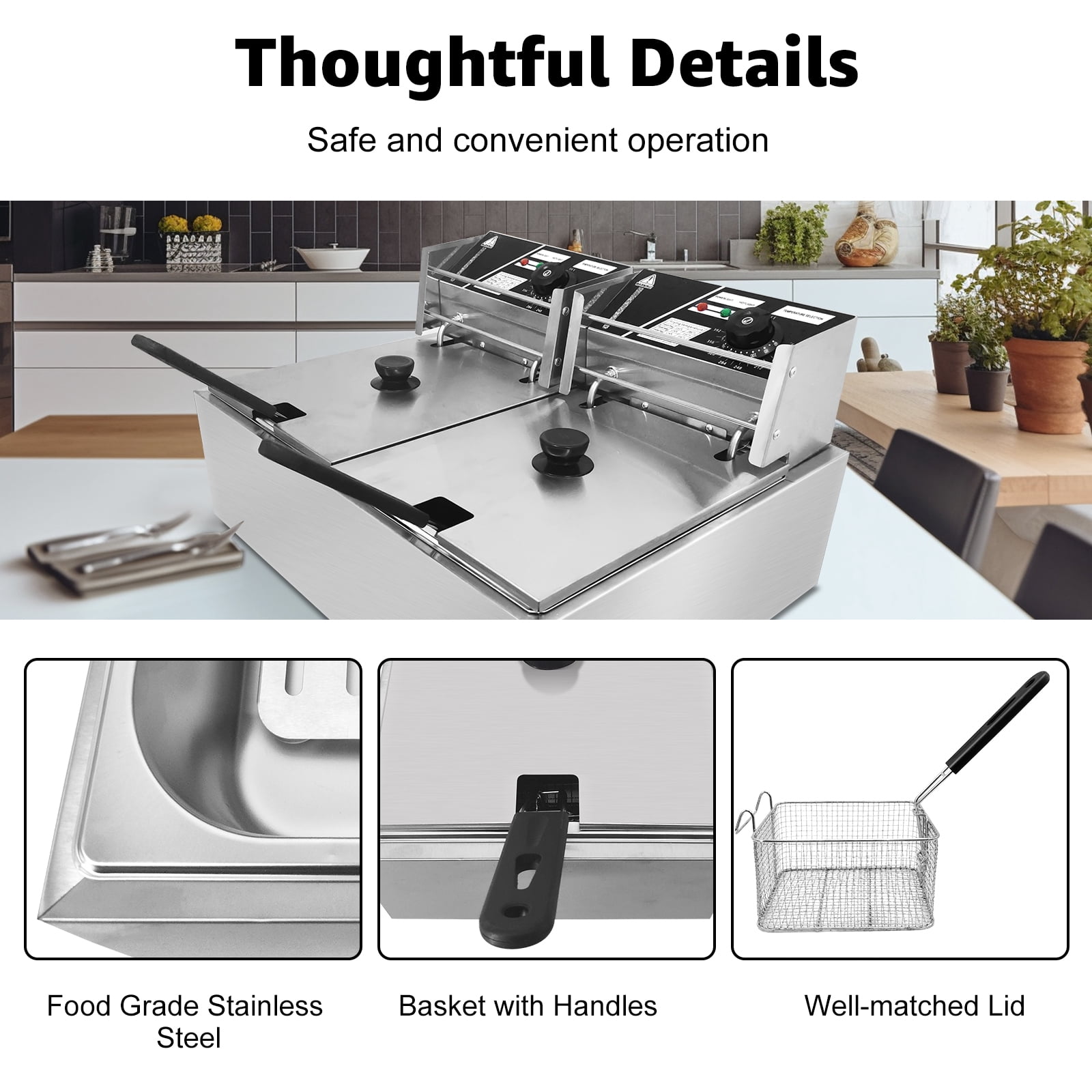 TUOKE 24L Commercial Electric Deep Fryer 5000W Professional Stainless Steel Countertop French Fry with Basket for Restaurant