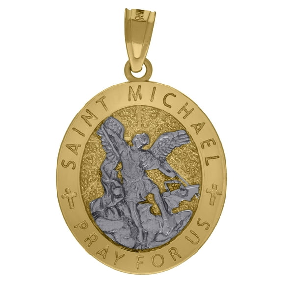 10kt Real Two-Tone Gold Textured Saint Michael Religious Charm Pendant