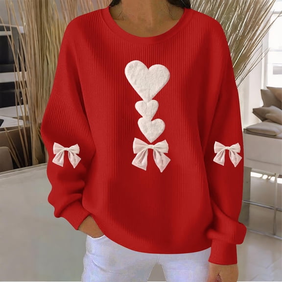 Vetsdori Pullover Sweatshirts for Women Valentine's Days Crew Neck Shirts Winter Gifts for Girlfriend Love Heart Womens Sweatshirts Loose