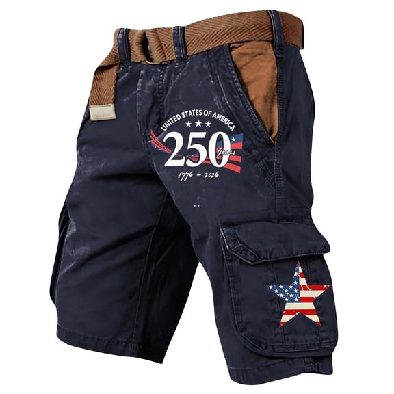 GrmtClth Mens Independence Day Cargo Shorts 2026 4th Of July 1776-2026 Summer Short Relaxed Fit Multi-Pocket Pant Comfy Work Short Trouser Navy L