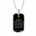 thumbnail image 1 of Justice Executed Proverbs 21:15 Necklace Stainless Steel or 18k Gold Dog Tag 24" Chain, 1 of 8