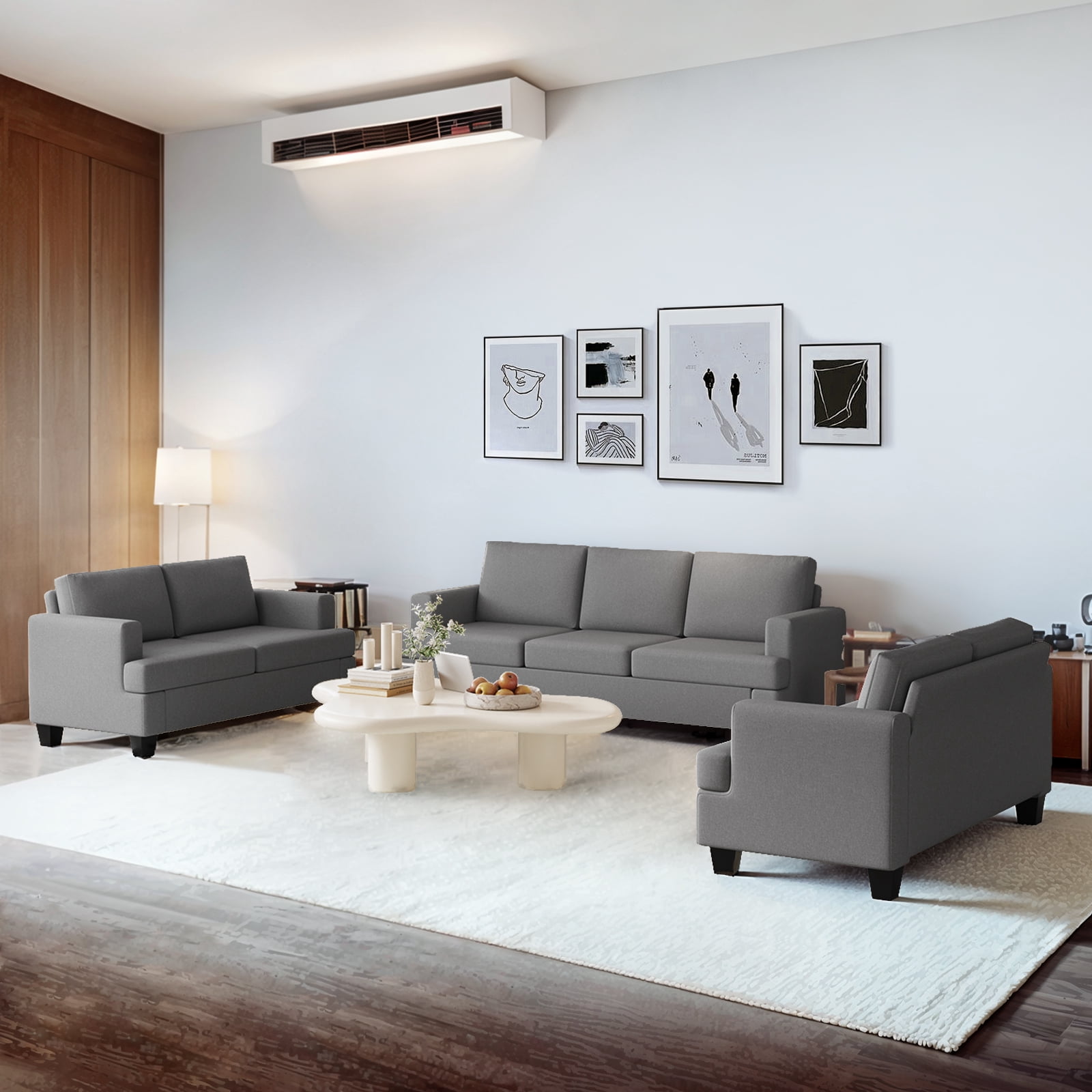 Furniliving 61.75”W Loveseat Sofa, 2 Seat Love Seat Sofa with Armrests, Comfy Couches for Living Room, Bedroom, Apartment and Office (Dark Gray)