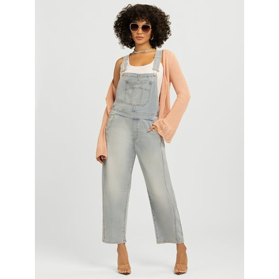 Jessica Simpson Women's Cropped Barrel Leg Denim Overalls, 26" Inseam, Size XS-XL