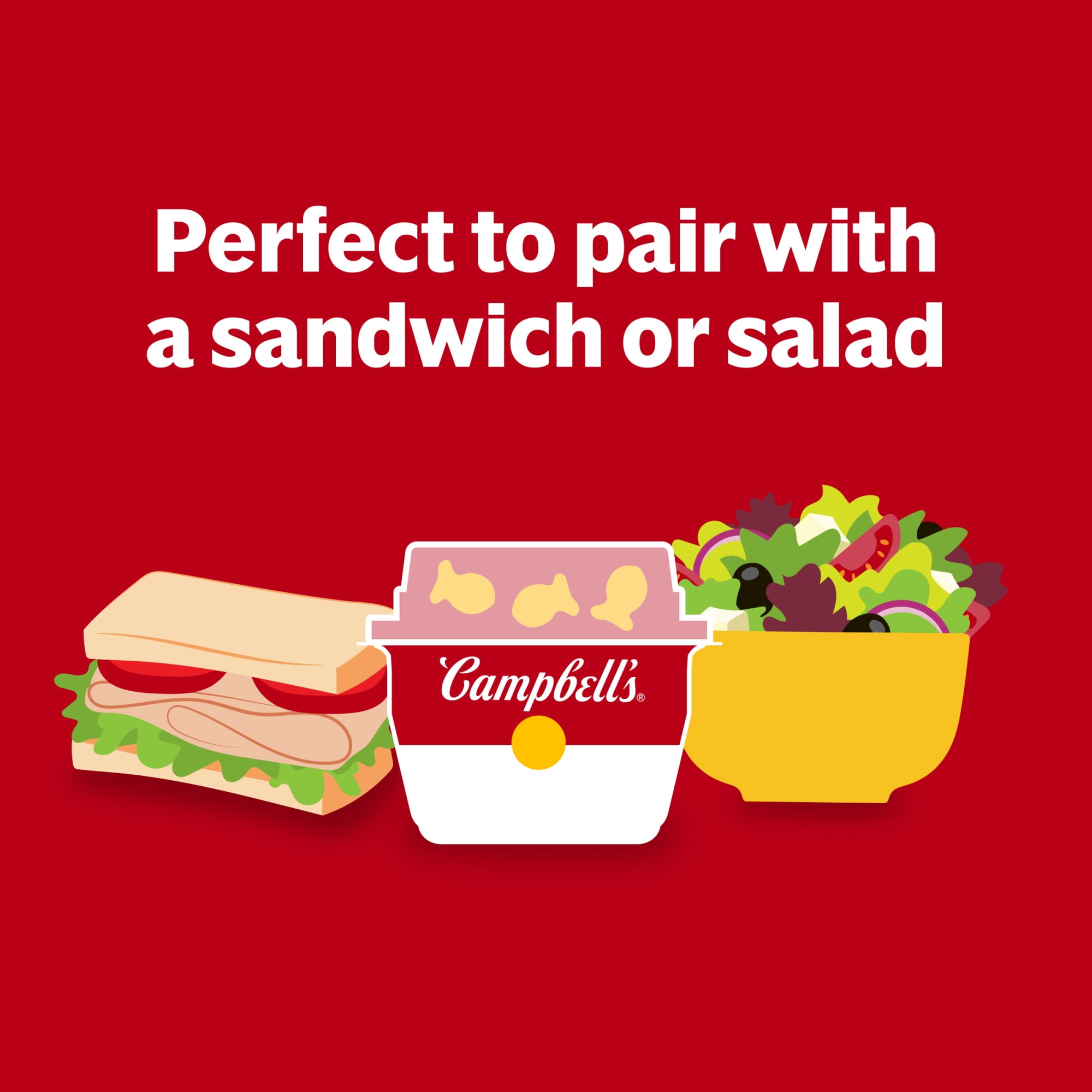 Campbell's Ready to Serve Double Noodle Soup with Original Goldfish Crackers, 7.35 oz Microwavable Bowl