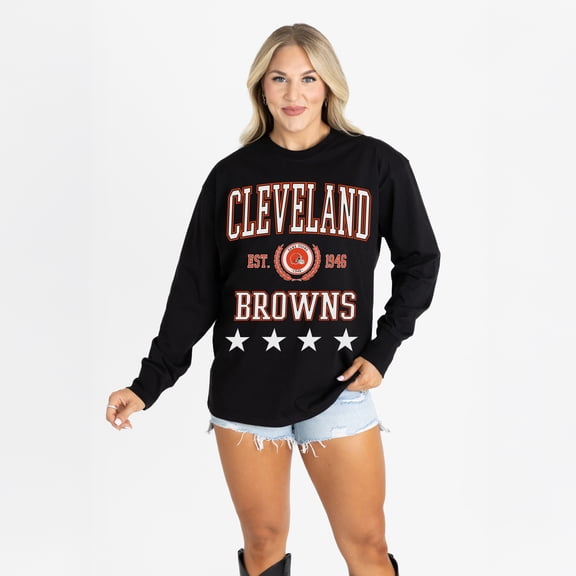 Women's Gameday Couture Black Cleveland Browns Oversized Everyday Star Long Sleeve T-Shirt