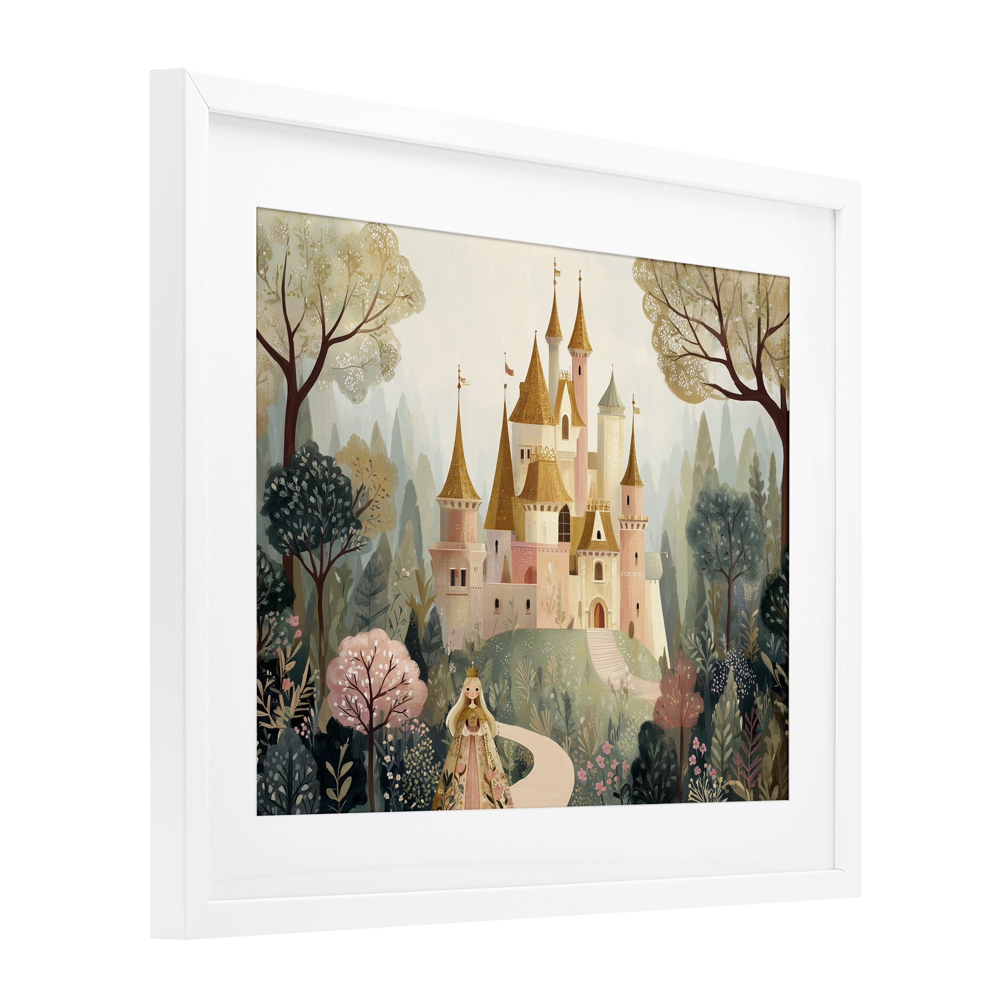Stupell Industries Whimsical Castle Path White Framed Print Under Glass, design by Christine Simpson Art