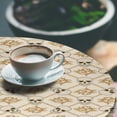 thumbnail image 3 of Ambesonne Skull Fitted Round Tablecloth, Damask Leaves Floral Design, 56"- 60" Diameter, Champagne Camel and Beige, 3 of 5