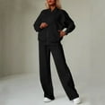 thumbnail image 2 of Fiaer,Womens Full Zip Oversized Sweatsuits Sets with Pocket,Long Sleeve V Neck Jacket and Straight Leg Pants 2 Piece,Women's Loose Fit Solid Tracksuit Set Black M, 2 of 9