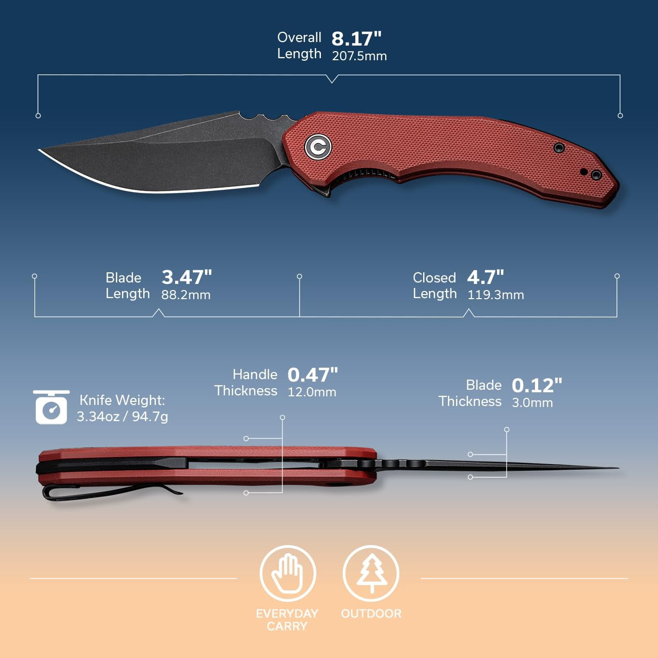 CIVIVI Bluetick Folding Pocket Knife with 3.47" 14C28N Blade G10 Handle C23050-2