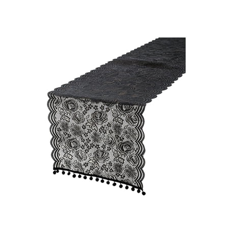 Black Floral Lace Table Runner 17 x94 Halloween Gothic Rose Table Runners Vintage Flower Embroidered Tablecloth for Party Holiday Birthday Wedding Home Decor