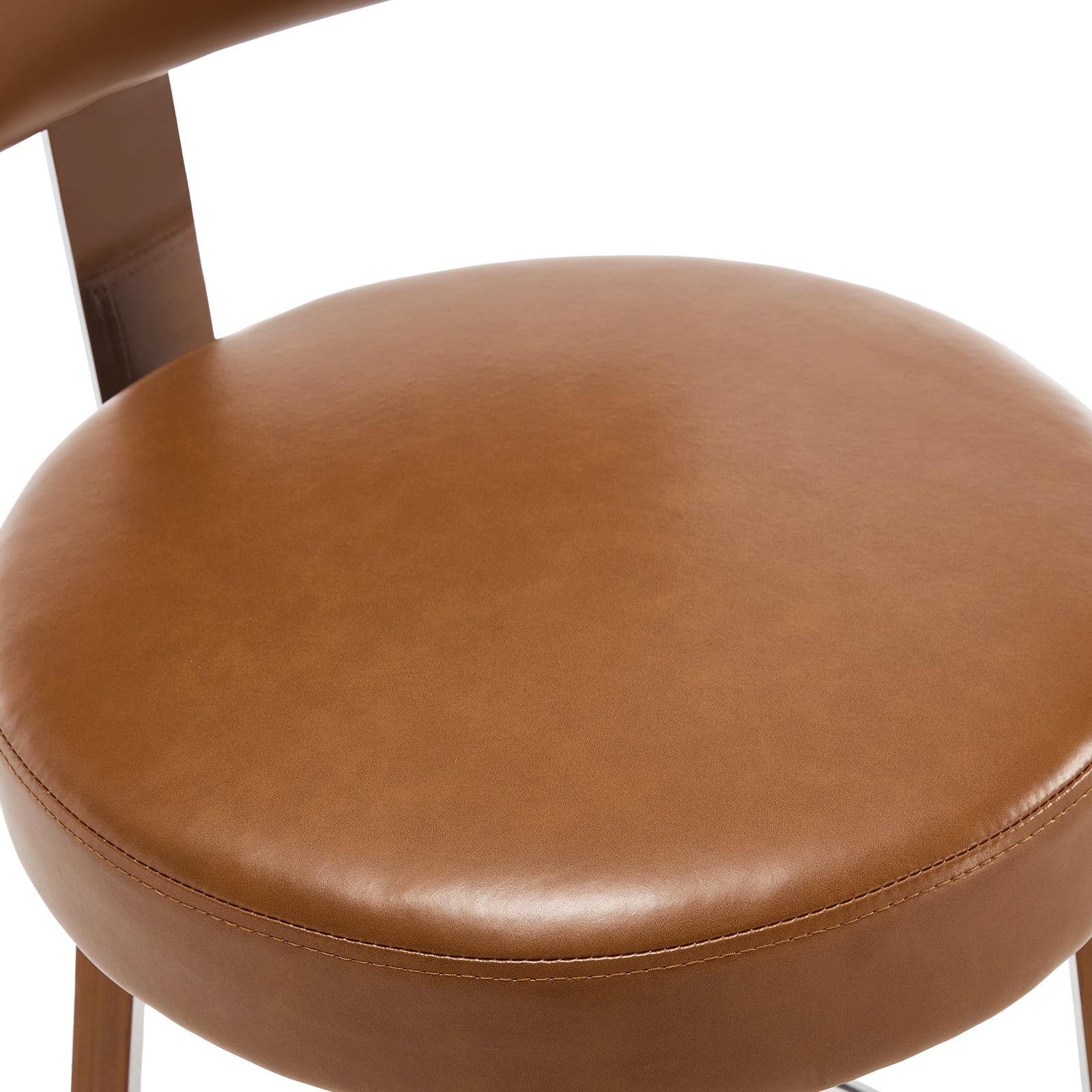 WOOW DEPOT PU Swivel Bar Stools Set of 2, 26" Seat Height Modern Upholstered Bar Chairs w/ Mid-back Round Seat Walnut Legs Leather Island Stools for Kitchen Counter