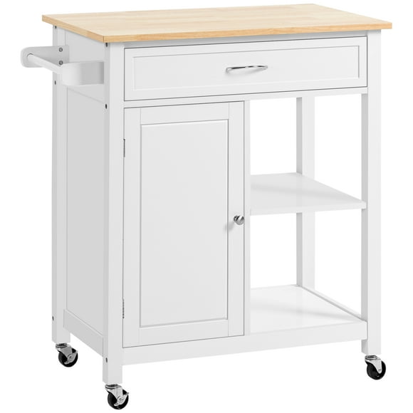 HOMCOM Rolling Kitchen Cart with Wood Top, Kitchen Island on Wheels