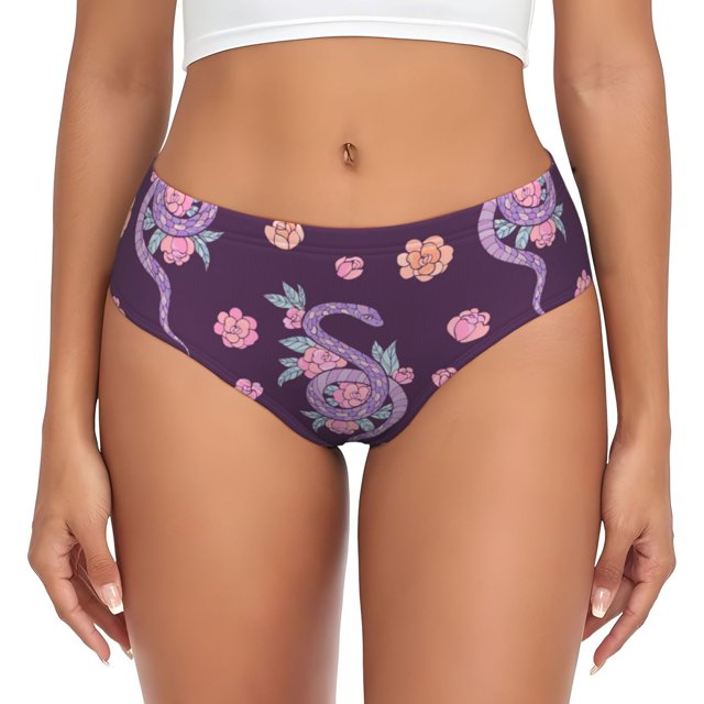 Balery Snake And Flower Ropa Interior de Algodón para Mujer con Dibujo – Braguitas Cómodas y Elásticas, Estilo Clásico-Small
