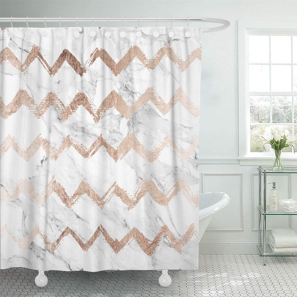 SUTTOM Modern Faux Rose Gold Chevron Marble Brushstrokes Pattern