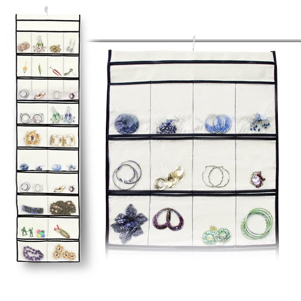 Stylishly Stored 52 Pocket Hanging Canvas Jewelry Organizer Walmart