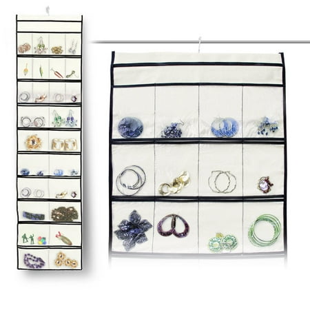 Stylishly Stored 52 Pocket Hanging Canvas Jewelry Organizer