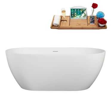 61" Streamline B-228-24-CH Soaking Freestanding Tub and Tray With Internal Drain in Polished Chrome