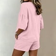 thumbnail image 6 of Pounoo Sets for Women 2 Piece Notch Neck Puff Sleeve Top Elastic Waist Shorts Casual Summer Beach Vacation Matching Outfits, 6 of 7