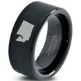 thumbnail image 1 of Tungsten Washington The Evergreen State Band Ring 9mm Men Women Comfort Fit Black Flat Cut Brushed Polished, 1 of 4