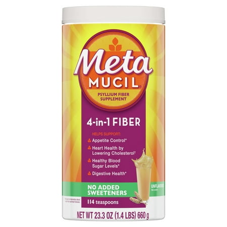 Metamucil Fiber Supplement, Sugar-Free, Psyllium Husk Fiber Powder, No Added Sweetener, 114 Servings