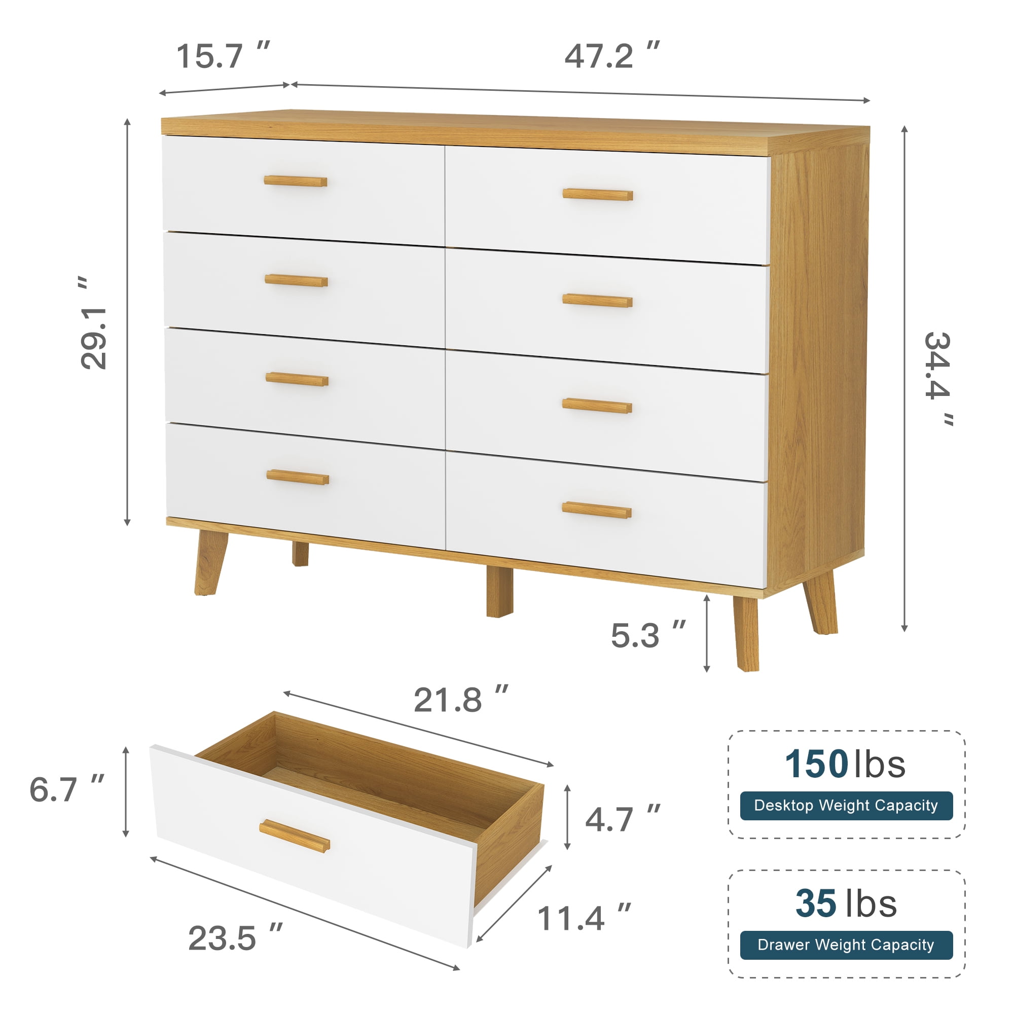Finihen 8 Drawers Chest of Dressers, Wood Double Dresser Storage Cabinet with Handle Table Leg for Bedroom, Living Room and Hallway, Beige Finihen 8 Drawers Chest of Dressers, Wood Double Dresser Storage Cabinet with Handle Table Leg for Bedroom, Living Room and Hallway, Beige