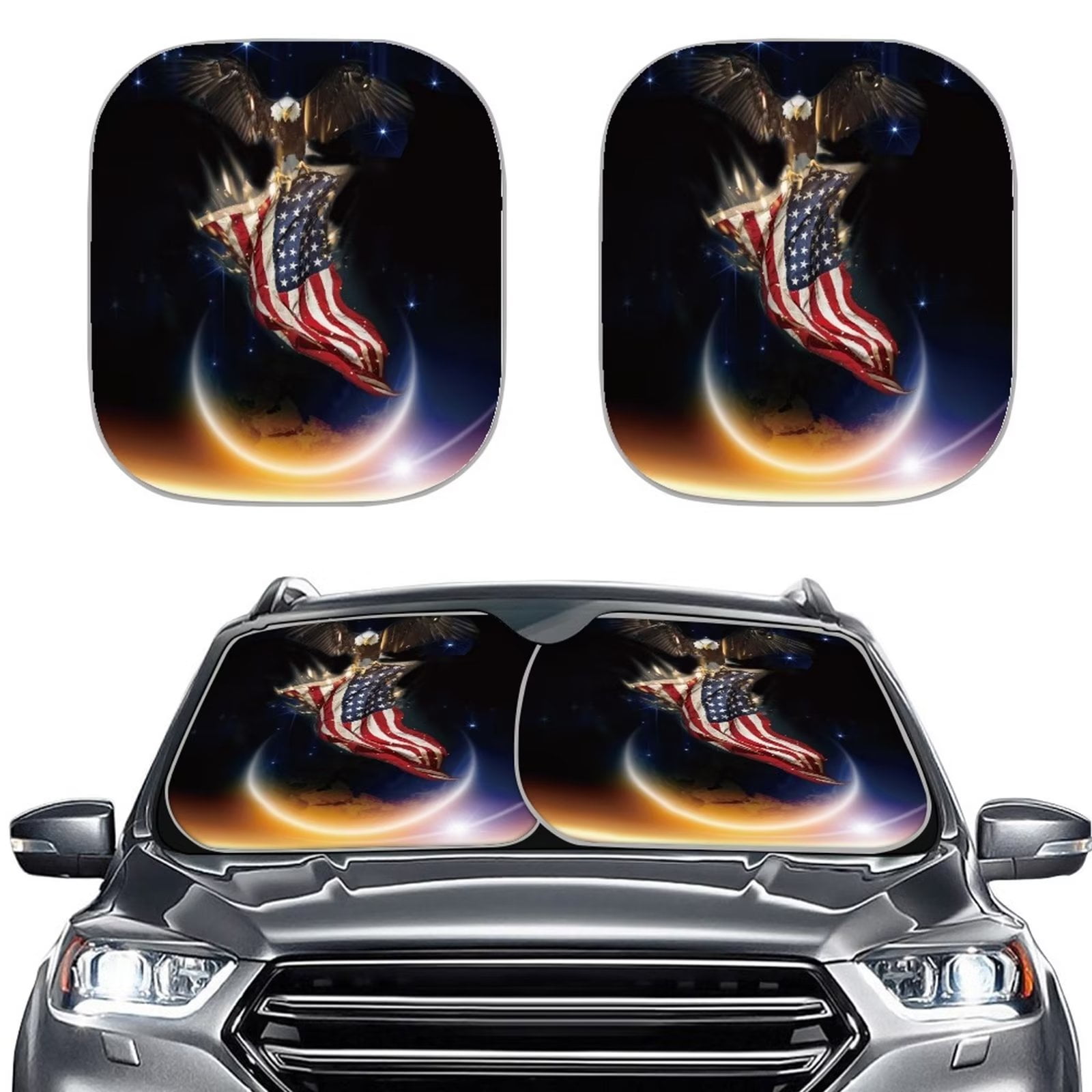 NETILGEN American Flag Eagle Car Sunshade of 2 Pieces Fit SUV