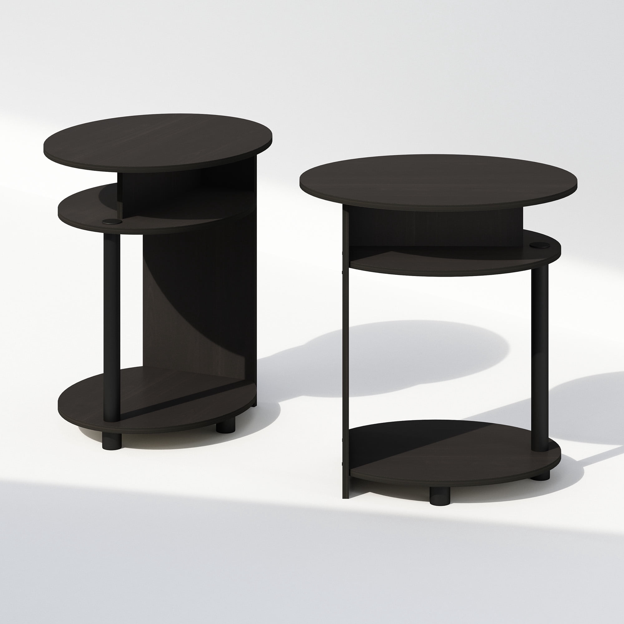 Furinno Tidur Simple Design Oval Nightstand, Bedside Table, Walnut, Set of 2