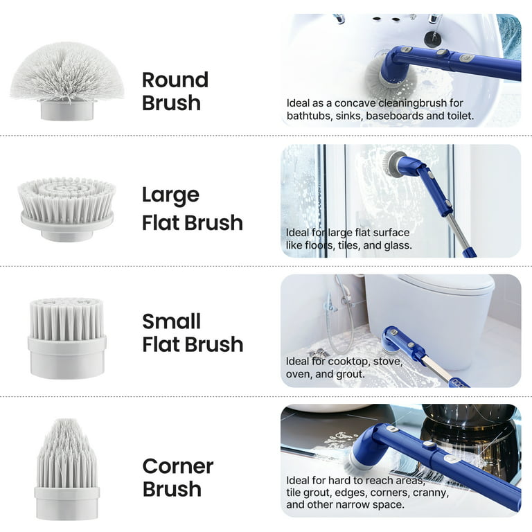 iDOO Electric Spin Scrubber, Cordless Shower Scrubber Bathroom Cleaning Brush with Adjustable Extension Handle for Bathtub, Tile, Floor, Size: 16.14L