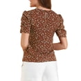 thumbnail image 4 of INSPIRE CHIC Women's Shirred Tops Crew Neck Short Sleeve Keyhole Back Floral Blouse XL Brown, 4 of 8