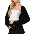 thumbnail image 2 of Douhoow Women Crochet Shrugs Long Sleeve Solid Color Open Front Knitted Cropped Cardigan, 2 of 8