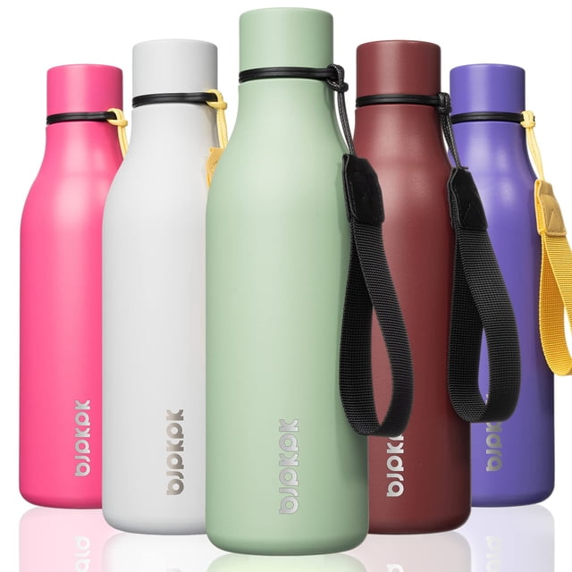 BJPKPK - Botellas de agua aisladas, botella de agua de metal de acero inoxidable de 18 onzas con correa, sin BPA, termo a prueba de fugas, tazas, frascos, botella de agua reutilizable para deportes y