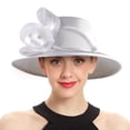 thumbnail image 6 of Hsqqdc Women's Wide Brim Satin Church Hat, Elegant Formal Fascinator for Wedding Banquet Photography Events, 6 of 7