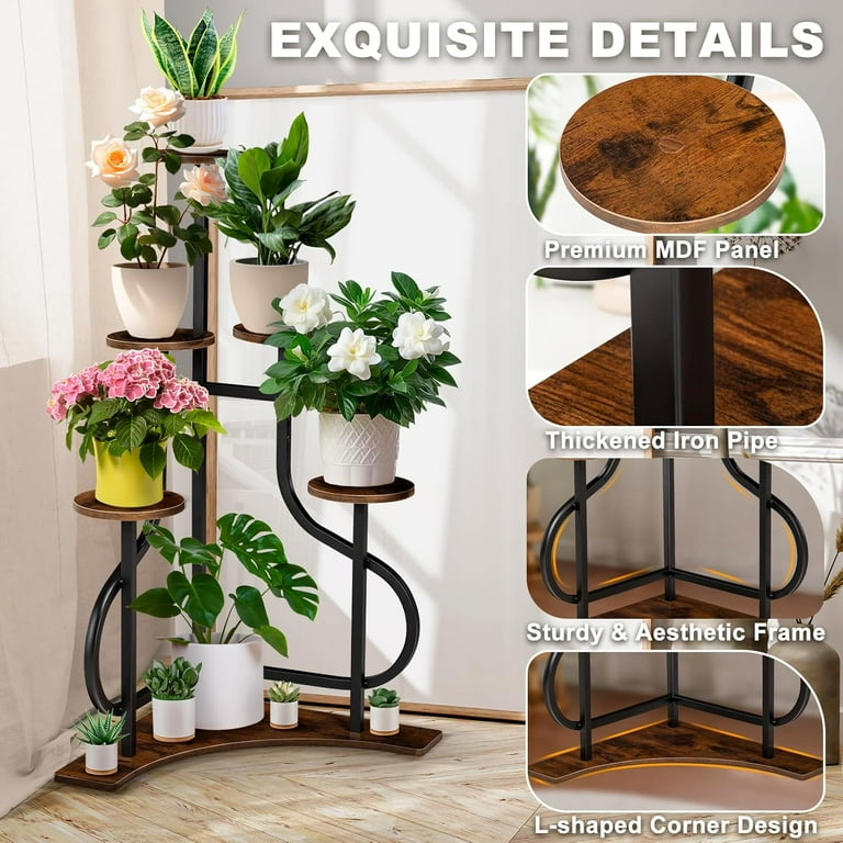 Nalone 5 Tier Vertical Plant Shelf, Space Saving Corner Stand