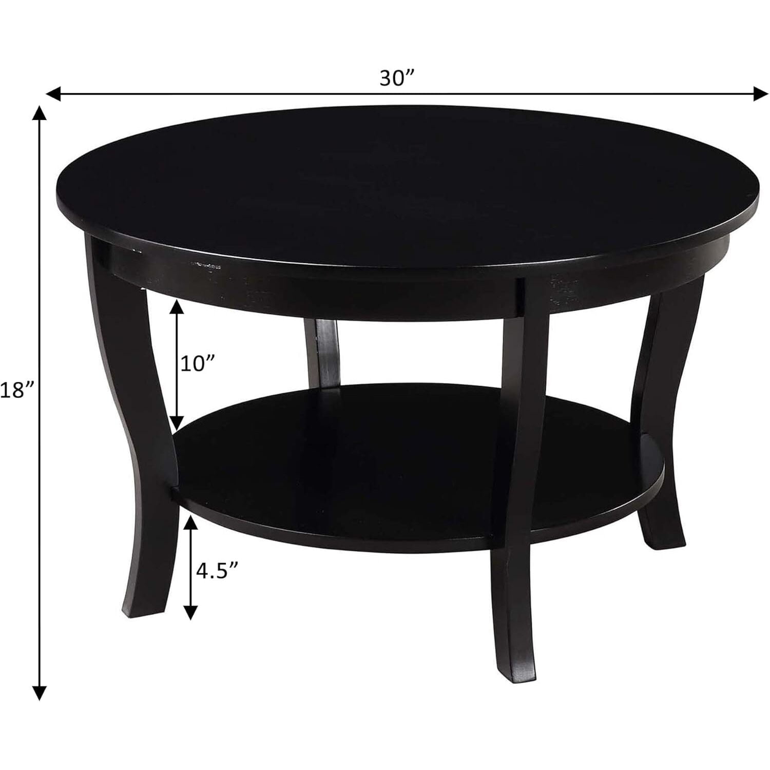 Convenience Concepts American Heritage Round Coffee Table 30" in Black Wood