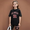 thumbnail image 5 of YuYuBao Toddler Girls Outfits 2 Piece Sets Summer Short Sleeve Letters Los Angeles Print Tshirts With Shorts Athletic Clothes Girls Sports Tracksuits, 9-10 Years, 5 of 6