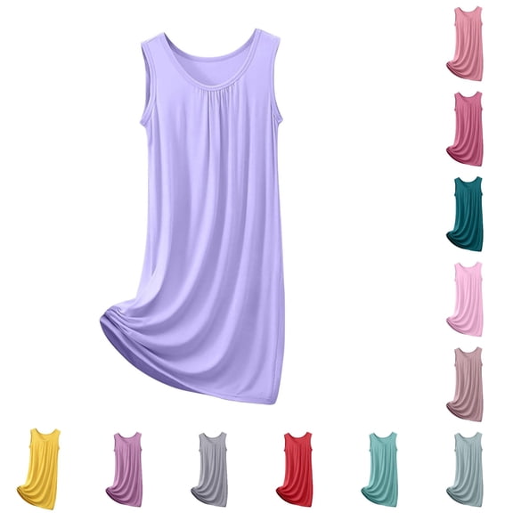 Women's Sleeveless Nightgown Round Neck Loose Fit Sleepshirt for Summer Home Loungewear Comfortable Sleep Dress