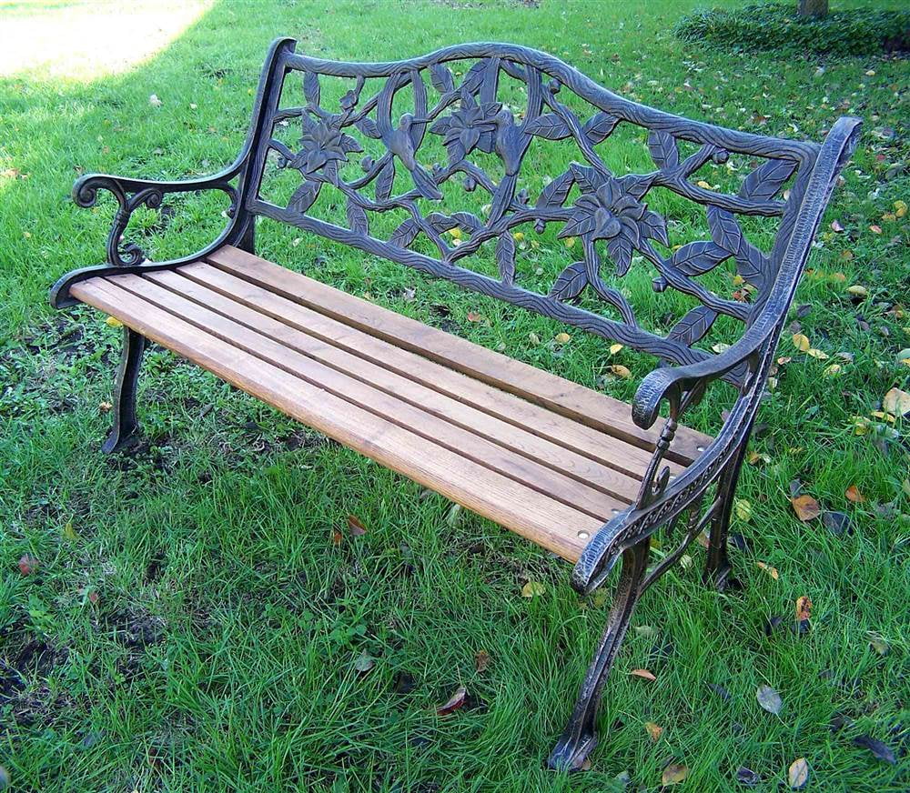 ArchBack Metal & Wood Bench w Hummingbird & Flower Design Walmart
