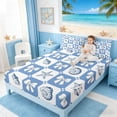 thumbnail image 3 of Manfei Blue White Checkerboard Seashell Starfish Bow Queen Sheet Sets for Kids Girls, Sea Animal Bed Set 4 Pieces, 1 Flat Sheet, 1 Fitted Sheet and 2 Pillowcases, 3 of 6