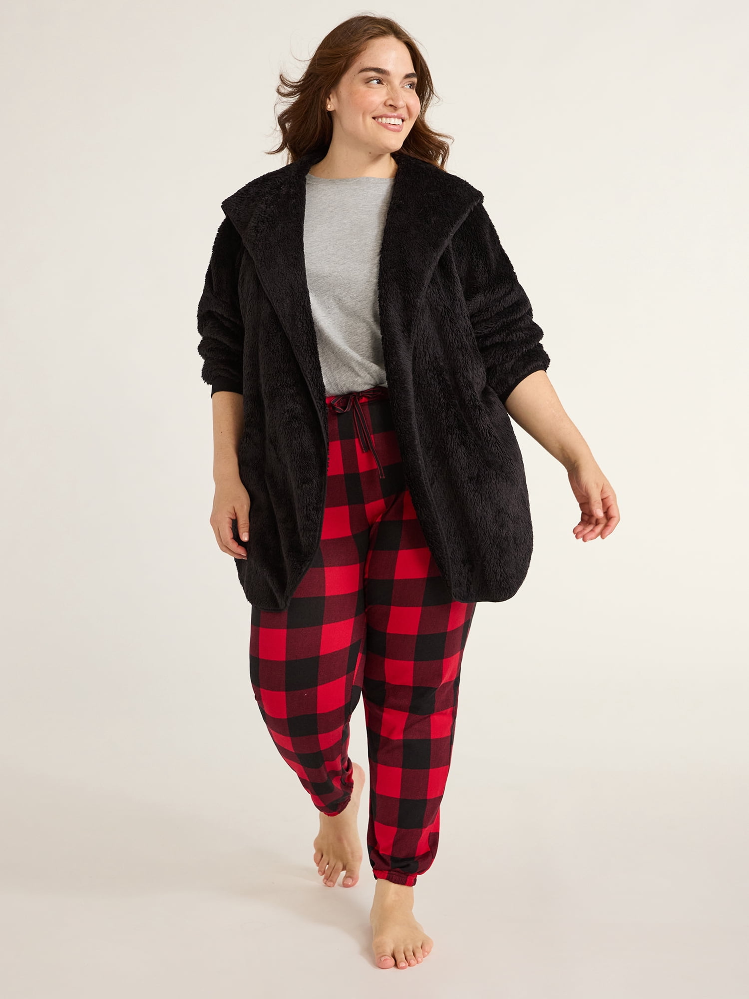 Joyspun Women's Plush Sleep Cardigan, Sizes XS-3XL