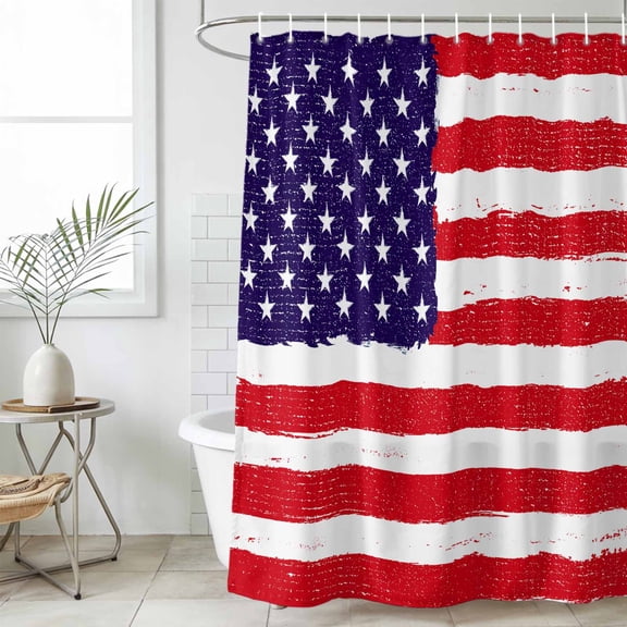 American Flag Waterproof Fabric Shower Curtain,Retro Rustic Stars And Stripes US Flag Waterproof Fabric Shower Curtain for Bathroom Curtains Bathtubs Hotel Shower Curtains with 12 Hooks Small 36x78in
