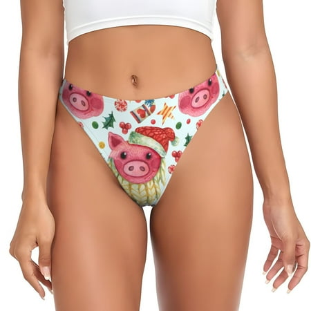 Bingfone Christmas Cute Pigs Print Seamless Women Underwear Thongs Low Rise Hipster G-string Thongs Sexy Comfortable Panties Undies for Women-4X-Large